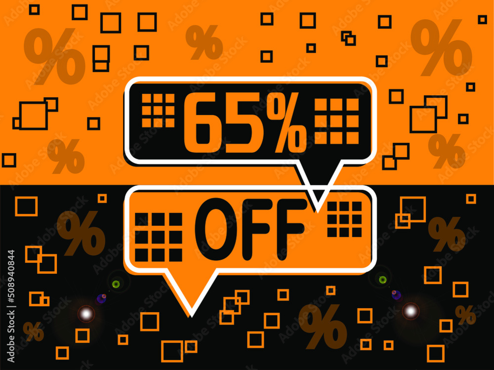 65% special offer. Banner com super desconto 65% in black and orange. 65% special offer. Banner com super desconto 65% in black and orange.