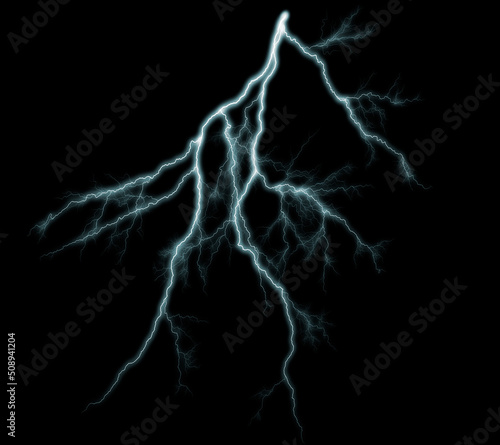 Thunderbolt. Realistic lightning. Electricity thunder light storm flash thunderstorm in cloud. Lightning bolts on a black background.