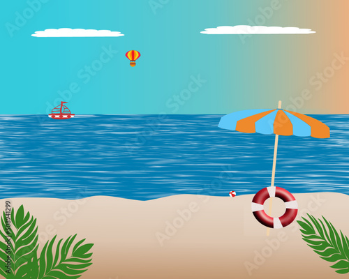 summer vacation with seascape, vector illustration