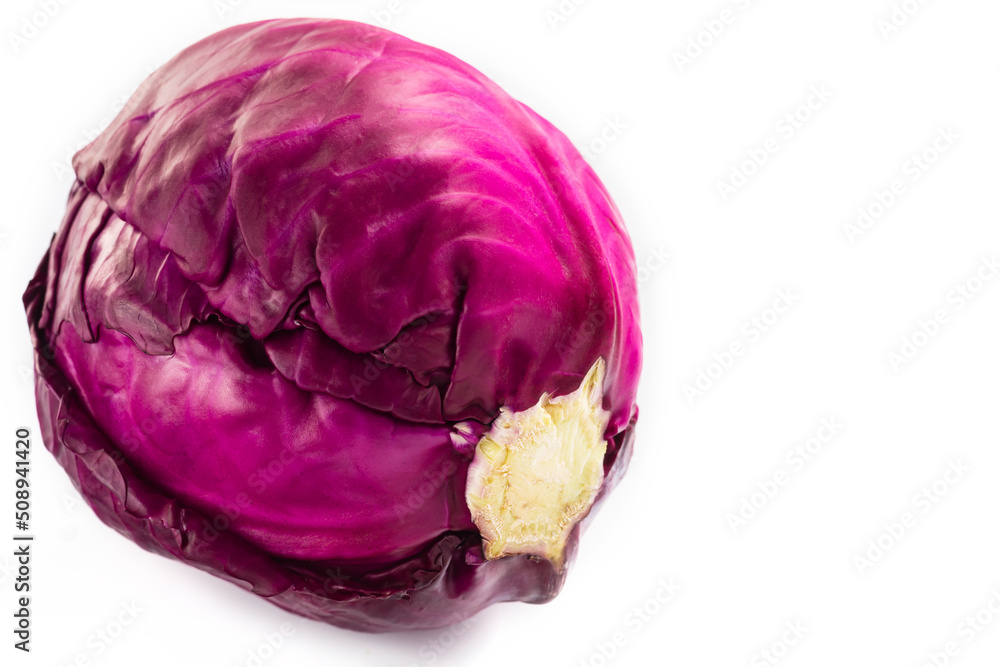 Fresh, whole, juicy Red cabbage on white background with copy space for text or advertising. Fresh, whole, juicy Red cabbage on white background with copy space for text or advertising.