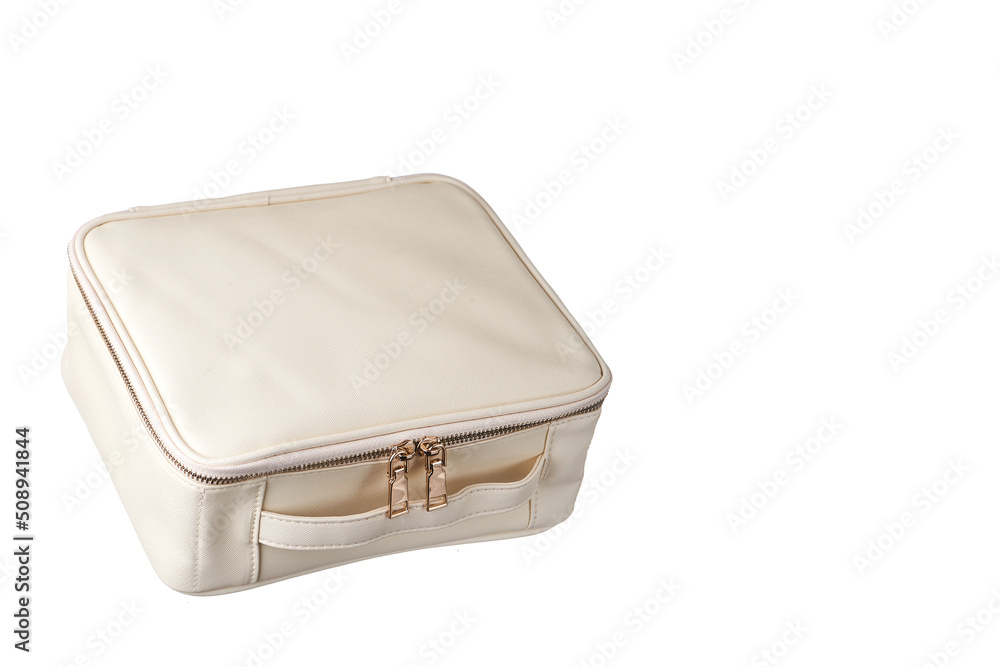 white women's handbags for cosmetics on a white isolated background, copy space white women's handbags for cosmetics on a white isolated background, copy space