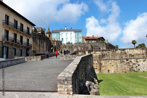 Fortified walls of the old town of Hondarribia in Spanish Basque Country photo