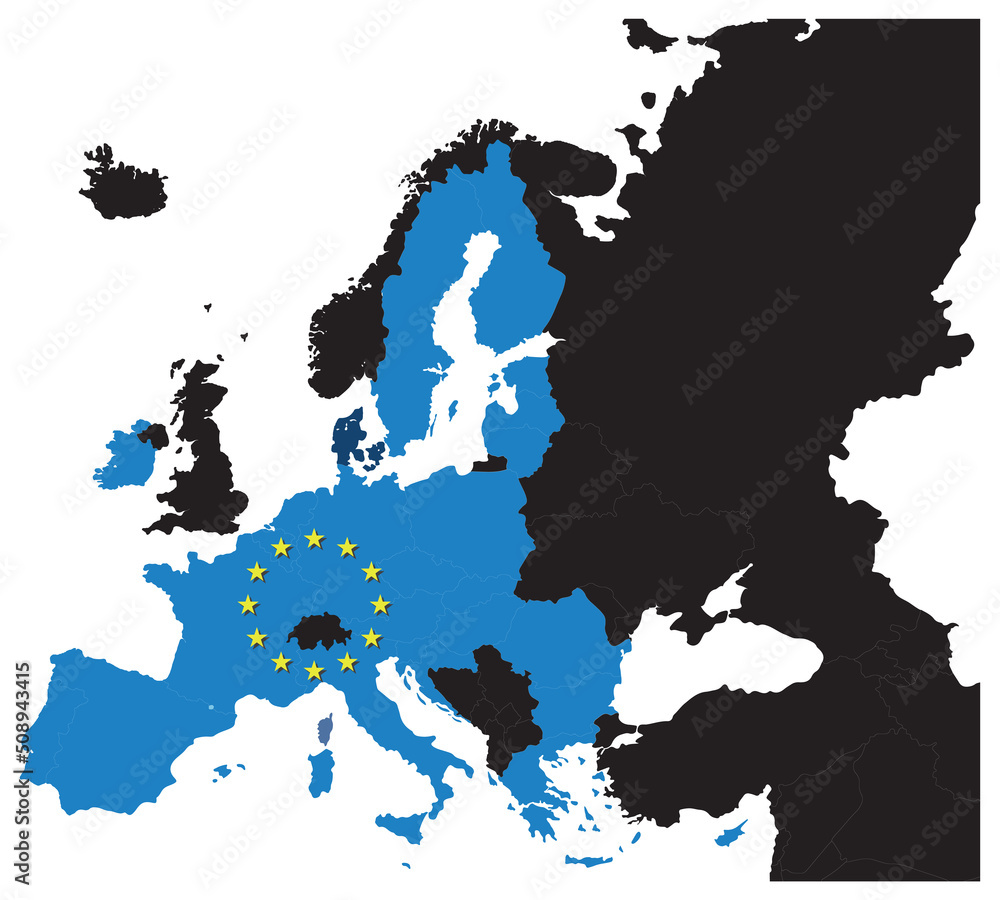 European Union map after Brexit with stars of the European Union. Vector illustration without the United Kingdom
