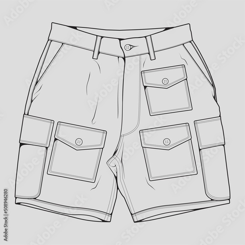 short pants outline drawing vector, short pants in a sketch style, trainers template outline, vector Illustration.
