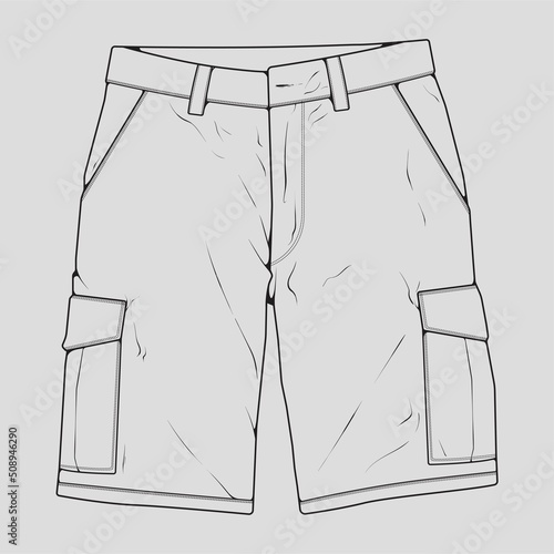 short pants outline drawing vector, short pants in a sketch style, trainers template outline, vector Illustration.
