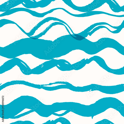 Fotobehang Seamless stylish pattern with blue hand drawn waves