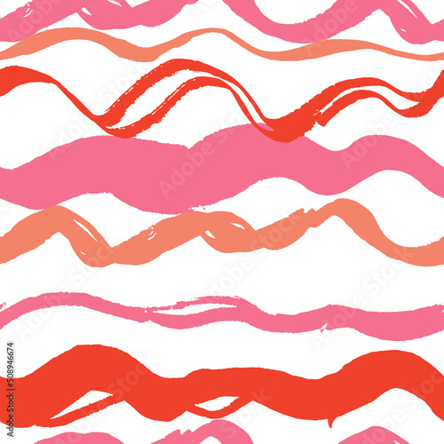 Seamless stylish pattern with pink hand drawn waves