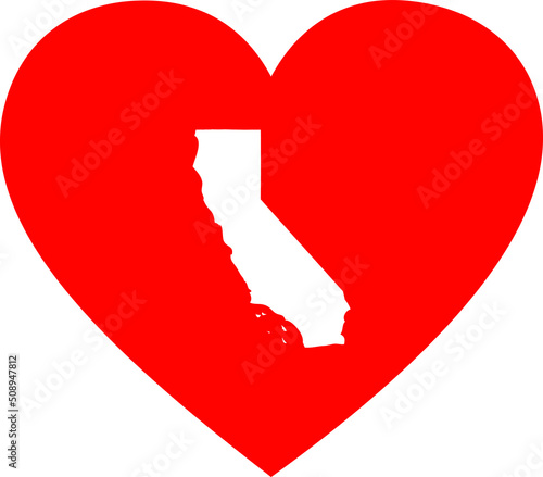 White Map of US federal state of California inside red heart shape