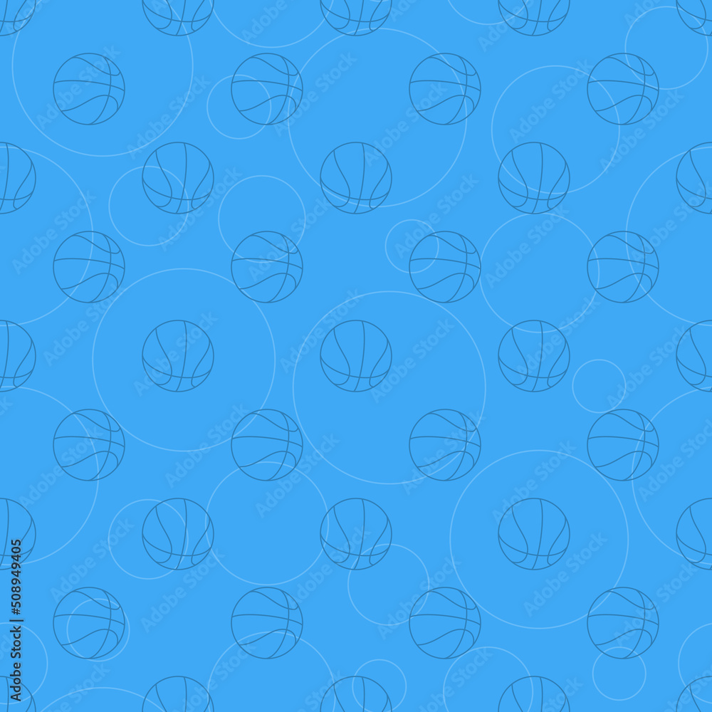 Thin line Basketball balls in seamless pattern on a blue background. Colorful illustration art for tournament illustration and sport apps. Vector EPS 10 Thin line Basketball balls in seamless pattern on a blue background. Colorful illustration art for tournament illustration and sport apps. Vector EPS 10