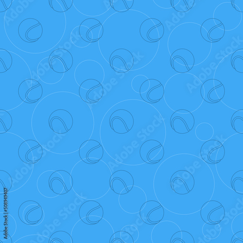 Thin line Tennis balls in seamless pattern on a blue background. Colorful illustration art for tournament illustration and sport apps. Vector EPS 10