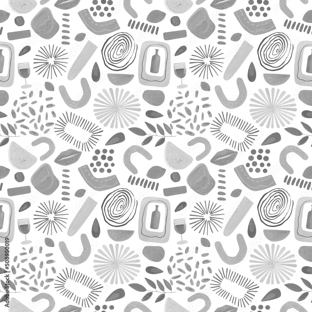 Abstract modern seamless pattern. Simple shapes on white background. B&W