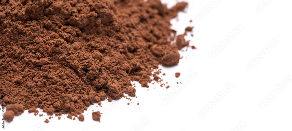 Pile of Cocoa powder isolated on white background. 