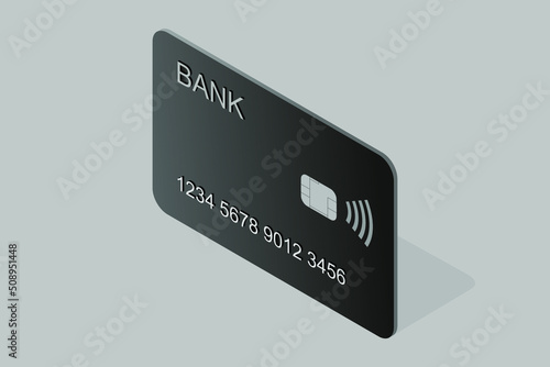 isometric image of a bank card in gray tones