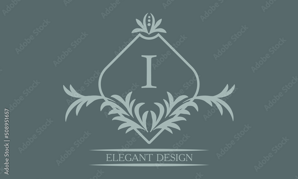 Stylish monogram design template with letter I. Exquisite logo, business identity sign for restaurant, boutique, cafe, hotel, heraldic, jewelry.
