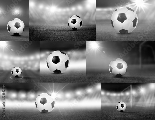 Verschieden Ansichten eines Soccer Fußballs im Stadion