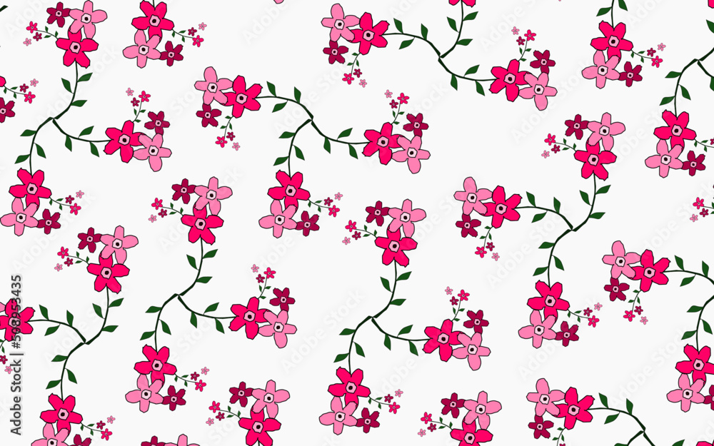 Vector spring floral pattern with small pink flowers on white background. Beautiful style for your design.