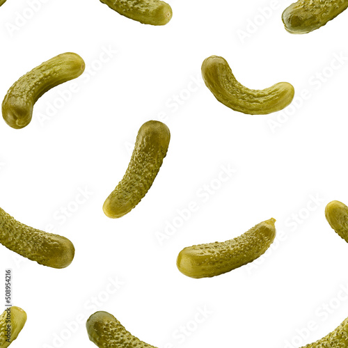 marinated pickled Cucumbers isolated on white background  SEAMLESS  PATTERN
