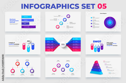 Set of infographic elements for business presentation and infographic. Flowcharts, banners, cycle and timelines.