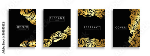 Set of black luxury posters, cards, brochures, flyers, backgrounds, banners, placards and ect. Elegant dark covers - golden rich design