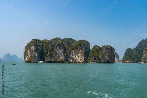 Traveling with the view of Pileh Lake in Phi Phi Ley Island of the Andaman Sea, Krabi and Phuket provinces of Thailand. suitable for travel Famous for snorkeling, for outdoor summer vacation trips.