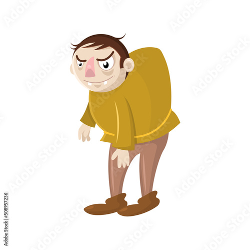 Evil cartoon vector hunchback. Design for print, mascot, emblem, t-shirt, party decoration, sticker.