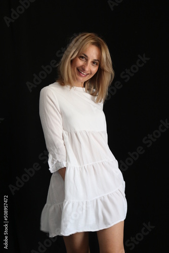 Happy woman with white dress