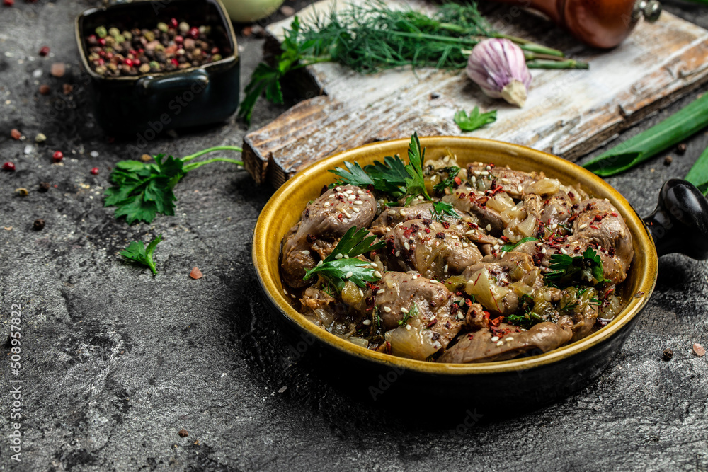 Stewed chicken stomach, Traditional Korean spicy chicken gizzard with