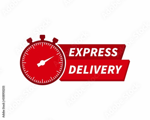 Timer with EXPRESS DELIVERY text countdown vector illustration template on white background. Vector illustration.