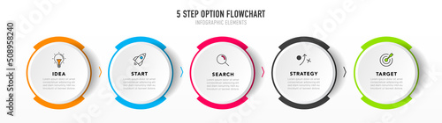 Timeline infographic design with 5 options or steps. Infographics for business concept. Can be used for presentations workflow layout, banner, process, diagram, flow chart, info graph, annual report.