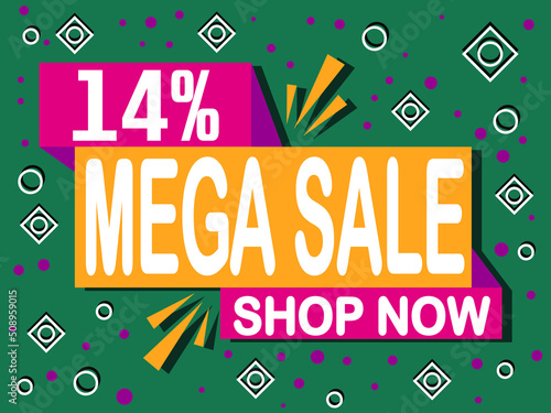 Wallpaper Mural 14% off mega sale. Banner with 14% off icon. Shop now for online sales. Torontodigital.ca