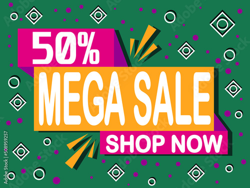 Wallpaper Mural 50% off mega sale. Banner with 50% off icon. Shop now for online sales. Torontodigital.ca