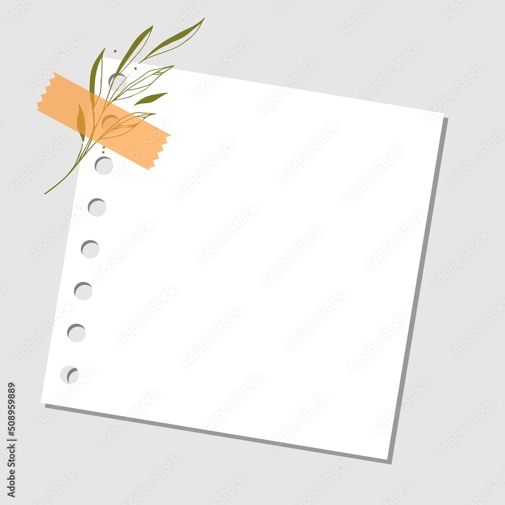 paper with leaves. white note paper blank sign tag label paper with leaves. white note paper blank sign tag label