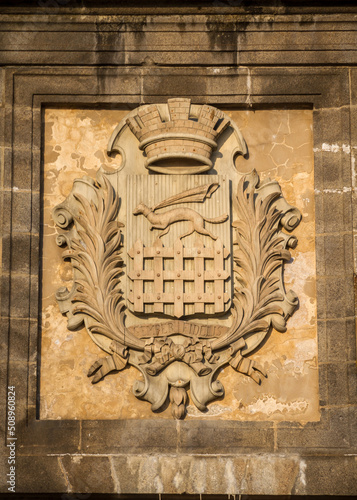 Saint-Malo city coat of arms on a wall, Brittany, France photo
