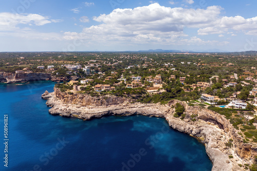 Aerial view of the beautiful cliffs at Cala Figuera in Mallorca, Spain © wilfriedb