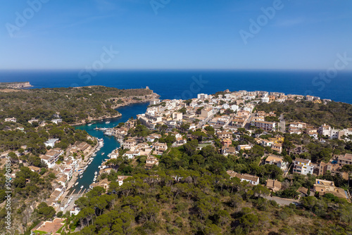 Tableau sur toile Aerial view of the beautiful fishing village of Cala Figuera in Mallorca, Spain