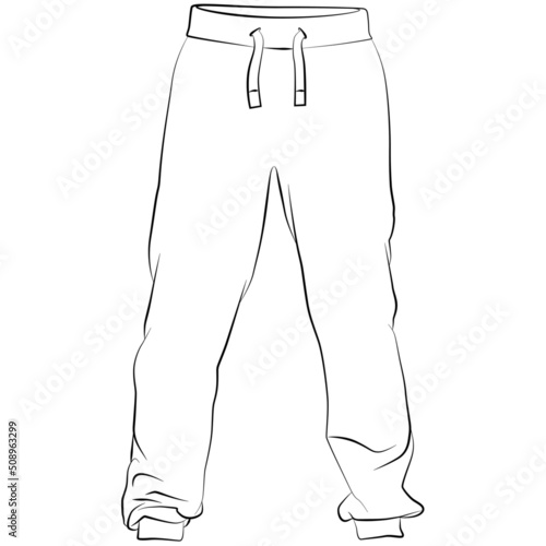 jogging pants, sport sweatpants sketch drawing, contour lines drawn