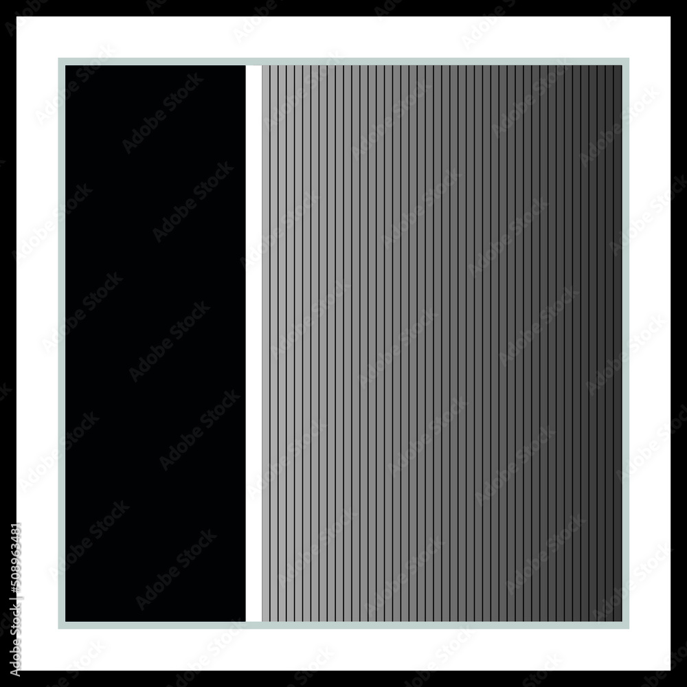 Abstract vector illustration for wall decoration, postcard, banner, brochure cover design background. Square modern abstract painting. Black rectangle on a gray background and vertical stripes