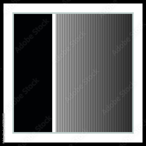 Abstract vector illustration for wall decoration, postcard, banner, brochure cover design background. Square modern abstract painting. Black rectangle on a gray background and vertical stripes