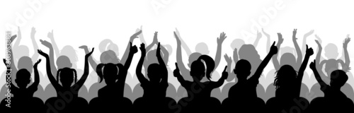 Children auditorium. Silhouette of cheerful kids sitting in chairs. Vector illustration
