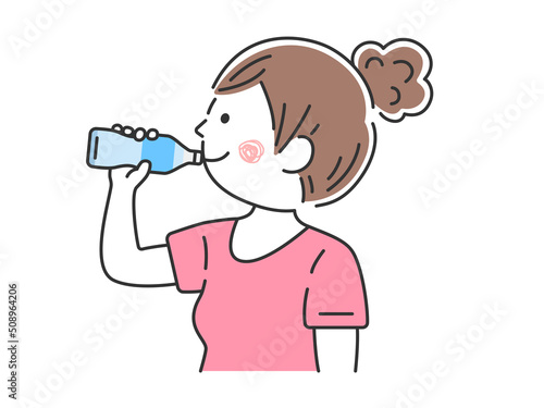 水分補給する、女性のイラスト
