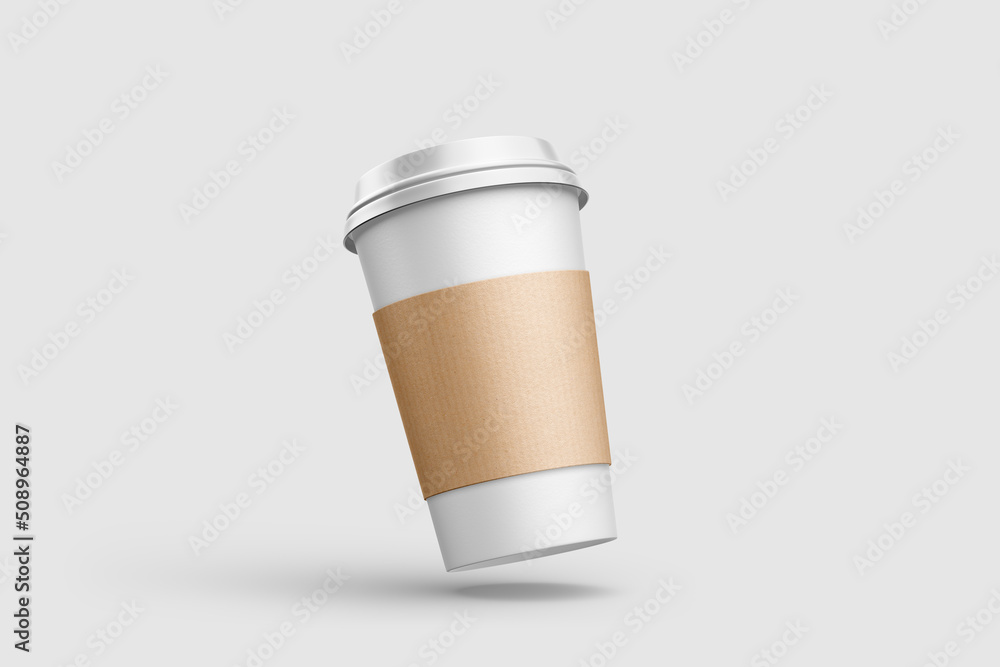 Paper coffee cup with sleeve mockup template, isolated on light grey background. High resolution. Paper coffee cup with sleeve mockup template, isolated on light grey background. High resolution.