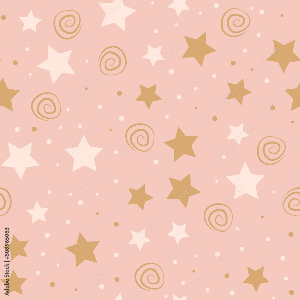 Magic Stars repeat pattern design. Hand-drawn sky background. Holidays pattern for wrapping paper, fabric, wrapping paper, prints and textile. 