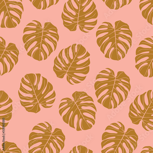 Beautiful tropical monstera leaves seamless pattern design. Tropical leaves nature background. Trendy Brazilian illustration. Spring and summer design for textile, prints, wrapping paper.