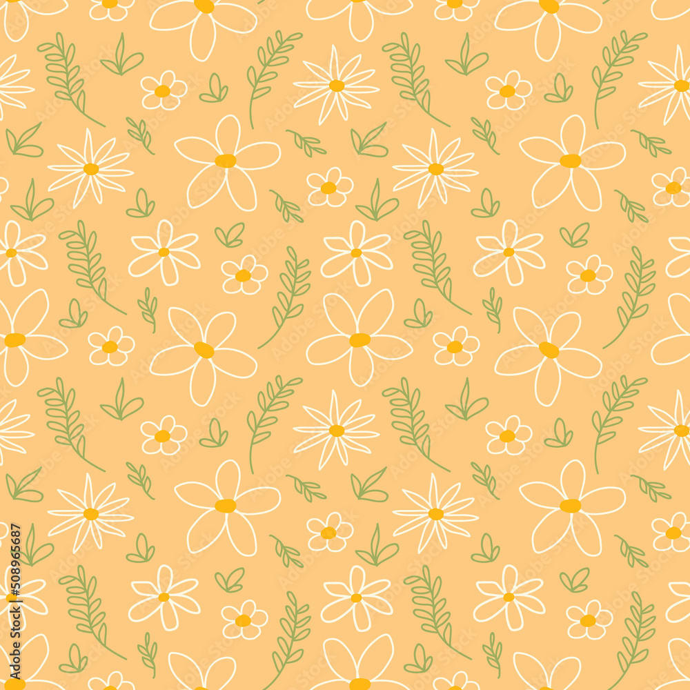floral vector pattern set. Seamless backgrounds with hand drawn flowers, leaves, and branches
