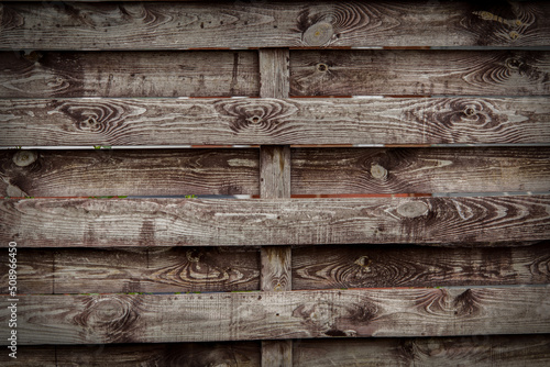 Wooden rural fence. Texture of old wood. Board for an inscription.