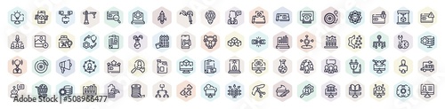 general outline icons set. thin line icons such as business intelligence, bpm, gmo, atm cash, hr policies, digital transformation, engine oil, coworking, edge computing icon.