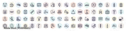 therapy outline icons set. thin line icons such as bib, ophthalmology, fever, soy, adn, baby chair, admision form, immunity, dentist chair icon.