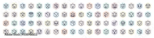 emoji outline icons set. thin line icons such as slightly frowning emoji, headache emoji, weird cry shushing sad dizzy angry drool icon.