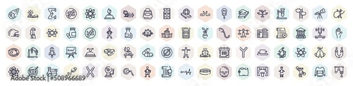 physics outline icons set. thin line icons such as meteor, sigma, space capsule, thesis, not equal, failed, raising hand, pendulum, degree icon.