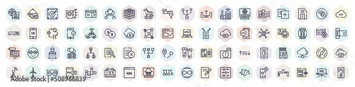 information technology outline icons set. thin line icons such as remote access, harddisk, trojan horse, online service, self driving, identity theft, delete file, cds, newton cradle icon.